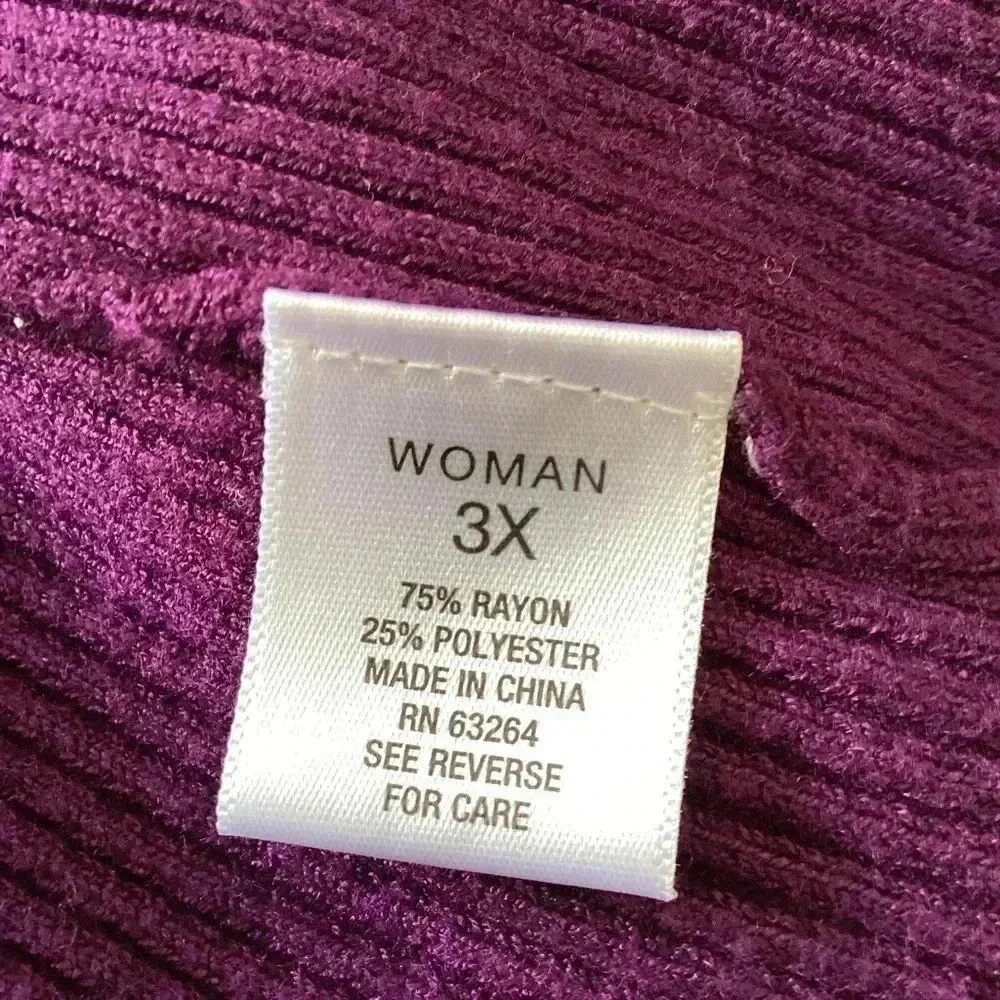 Roz&Ali Womens 3X Plum Purple Open Lon Sleeve Cardigan Ribbed knit Golden Button